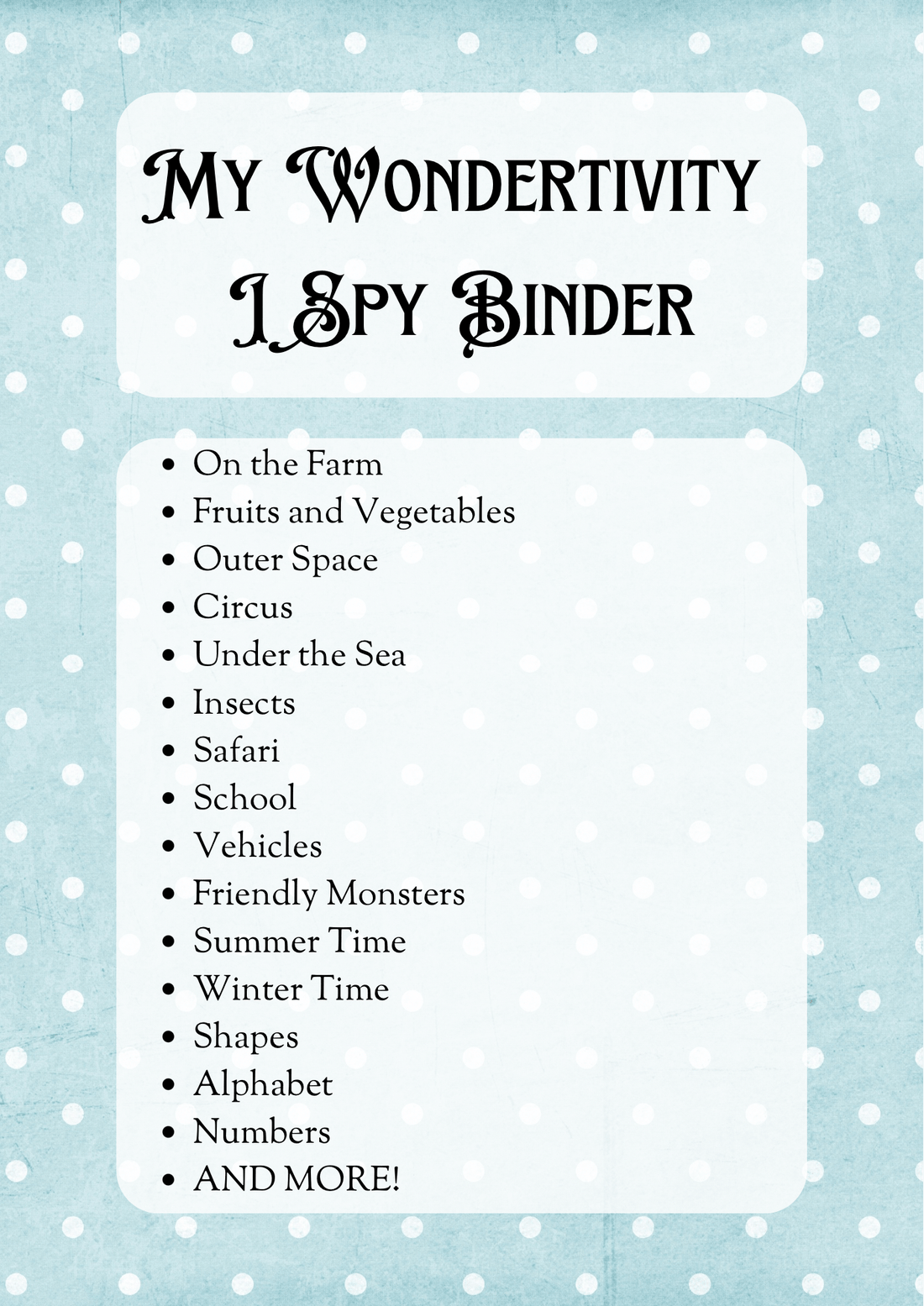My Wondertivity I Spy Binder DIGITAL DOWNLOAD - Wondertivity